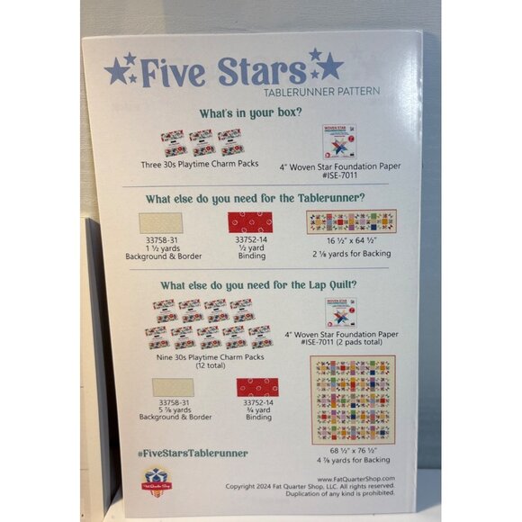 Five Stars Tablerunner Quilt Kit Pattern Woven Star Foundation Paper Moda Charm - Picture 8 of 10